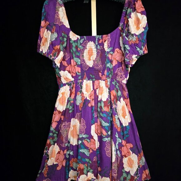 NWT Band Of The Free Aimee Purple Floral Puff Sleeve Mini Dress M & L - Picture 7 of 13